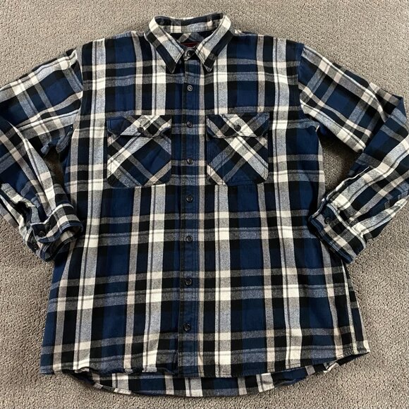 Five Brother Flannel Shirt Men's XL TALL Blue Black Plaid Heavy - Picture 1 of 11